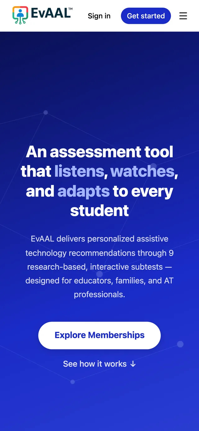 EvAAL homepage on a phone