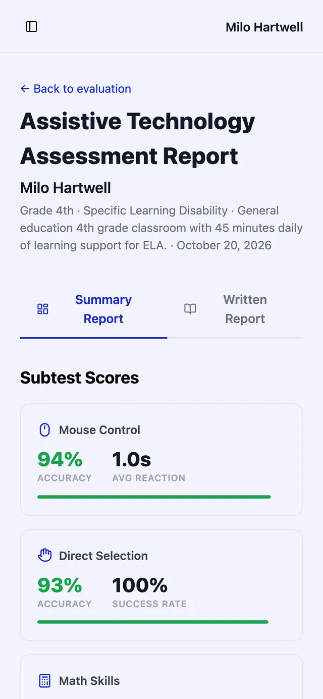 Results report on a phone