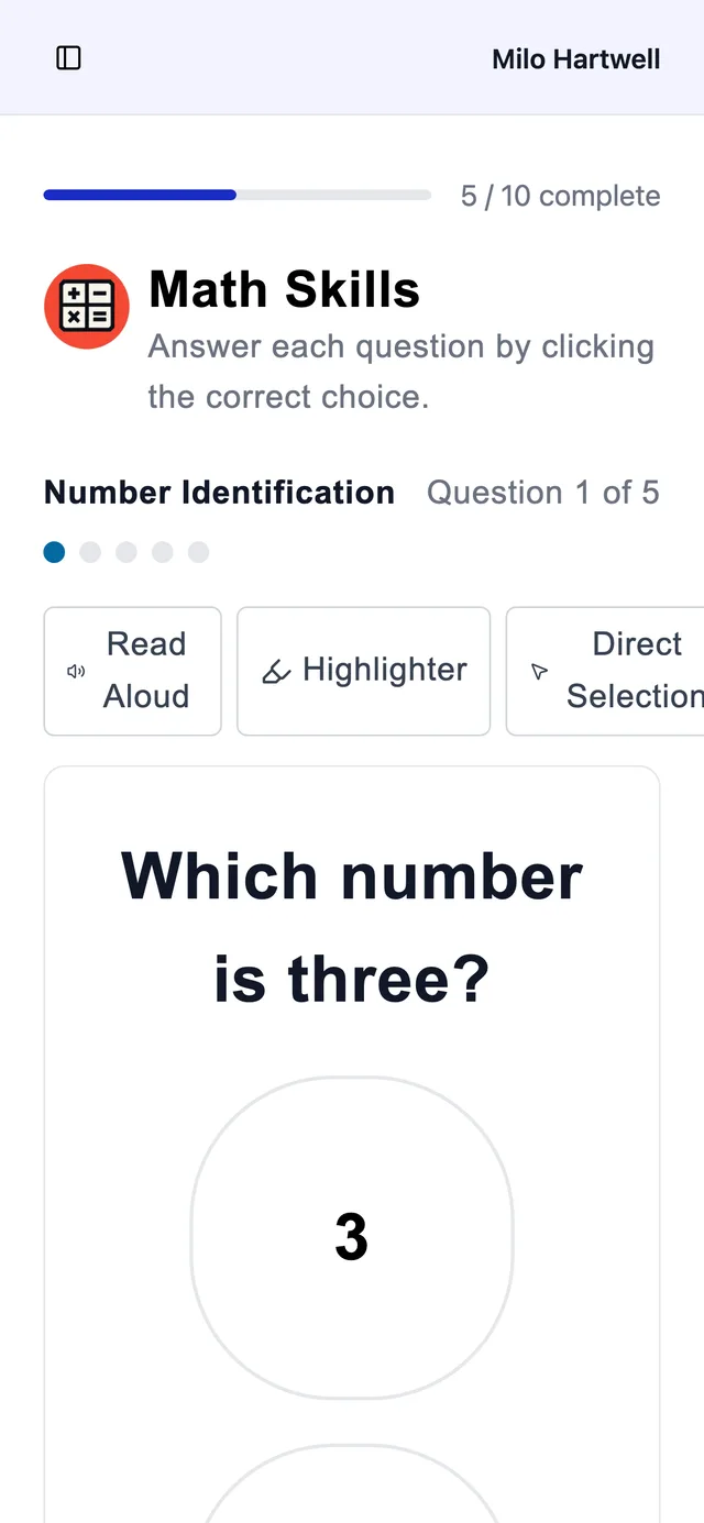 Math subtest on a phone